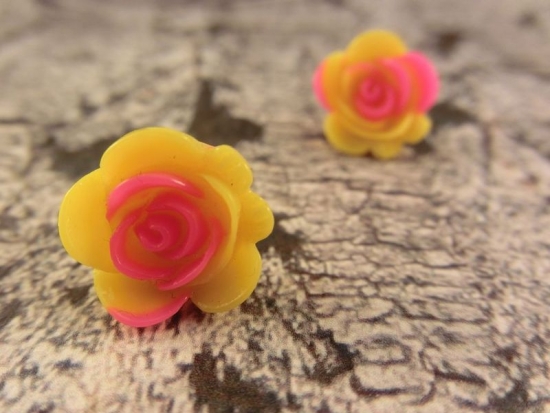 Preview: Cabochon Blumen Ohrstecker Blüte Rose Flower